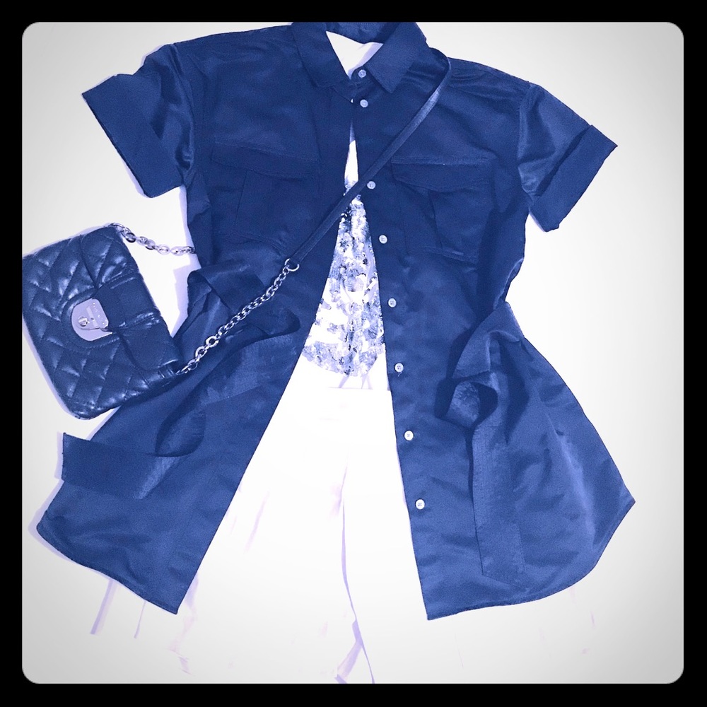 Banana Republic Belted NAVY Military Blouse S
